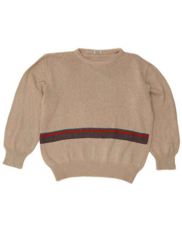 Basile Mens Crew Neck Jumper Sweater Large Beige Colourblock Cotton