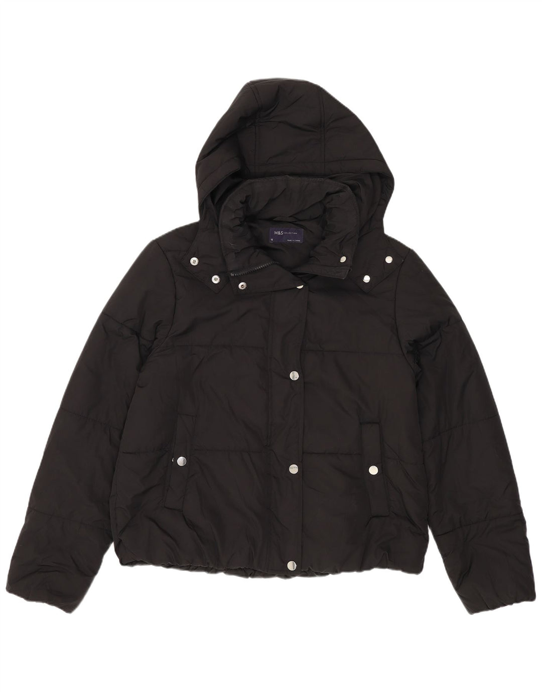 Marks & Spencer Womens Hooded Padded Jacket UK 12 Medium Black Polyester