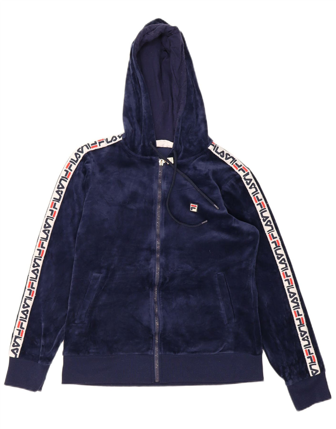 FILA Womens Graphic Zip Hoodie Sweater UK 14 Medium Navy Blue Polyester