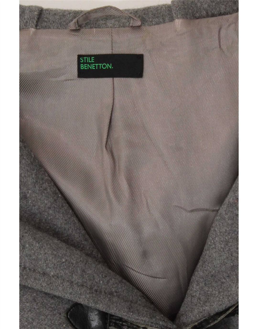 Benetton Womens Hooded Duffle Coat IT 40 Small Grey Wool