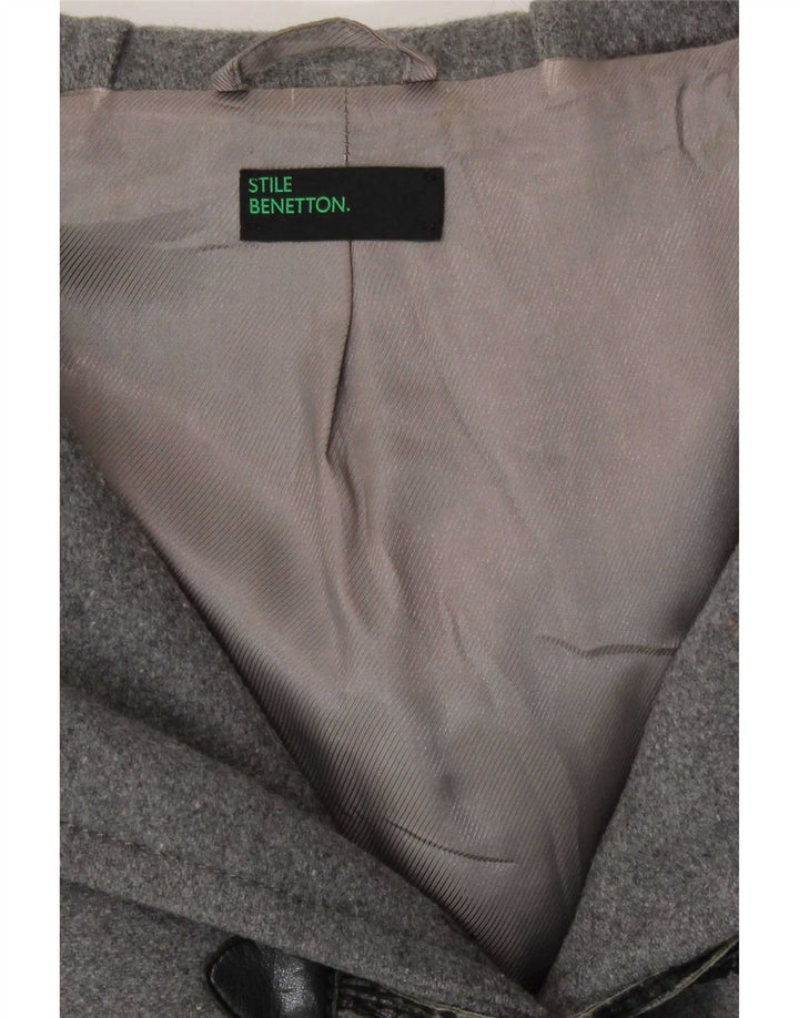 Benetton Womens Hooded Duffle Coat IT 40 Small Grey Wool