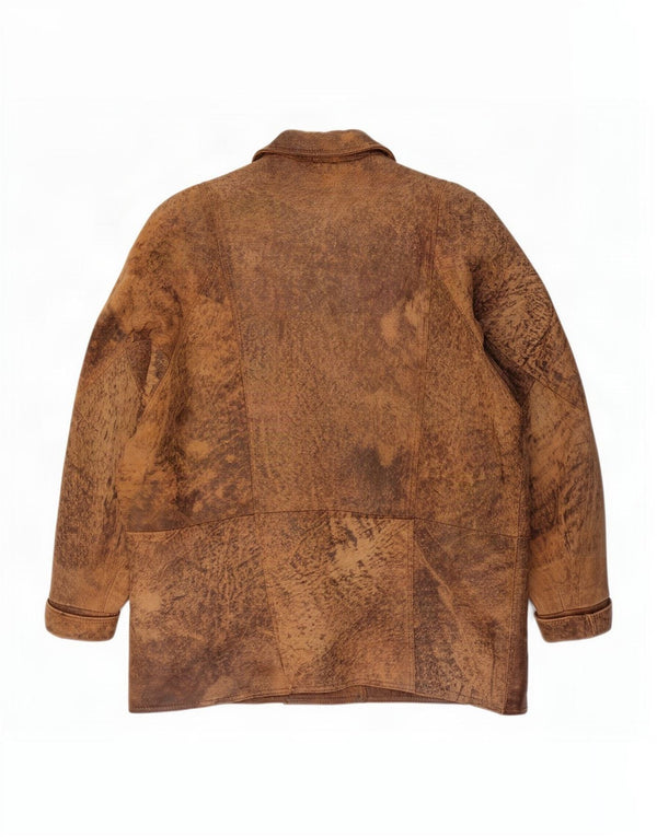 Vintage Womens Double Breasted Oversized Leather Jacket EU 46 XL Brown
