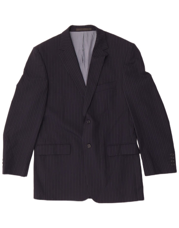 Marks & Spencer Womens Blazer Jacket UK 40 Medium Navy Blue Pinstripe