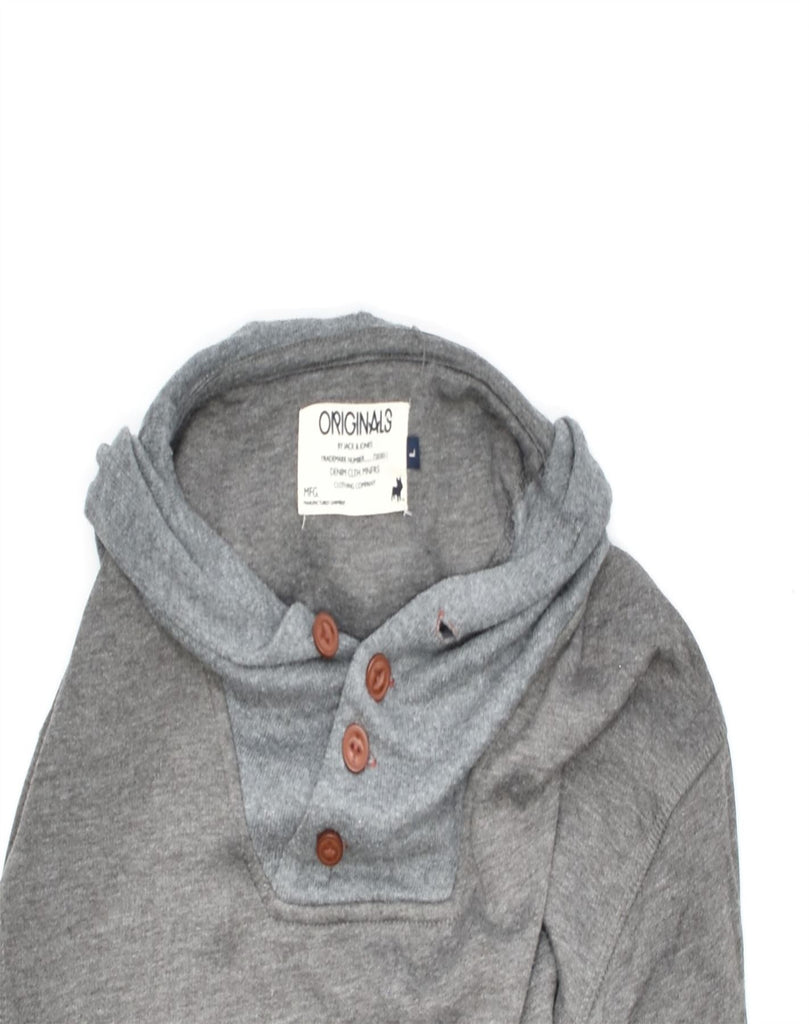 JACK & JONES Mens Button Neck Hoodie Jumper Large Grey Cotton | Vintage | Thrift | Second-Hand | Used Clothing | Messina Hembry 