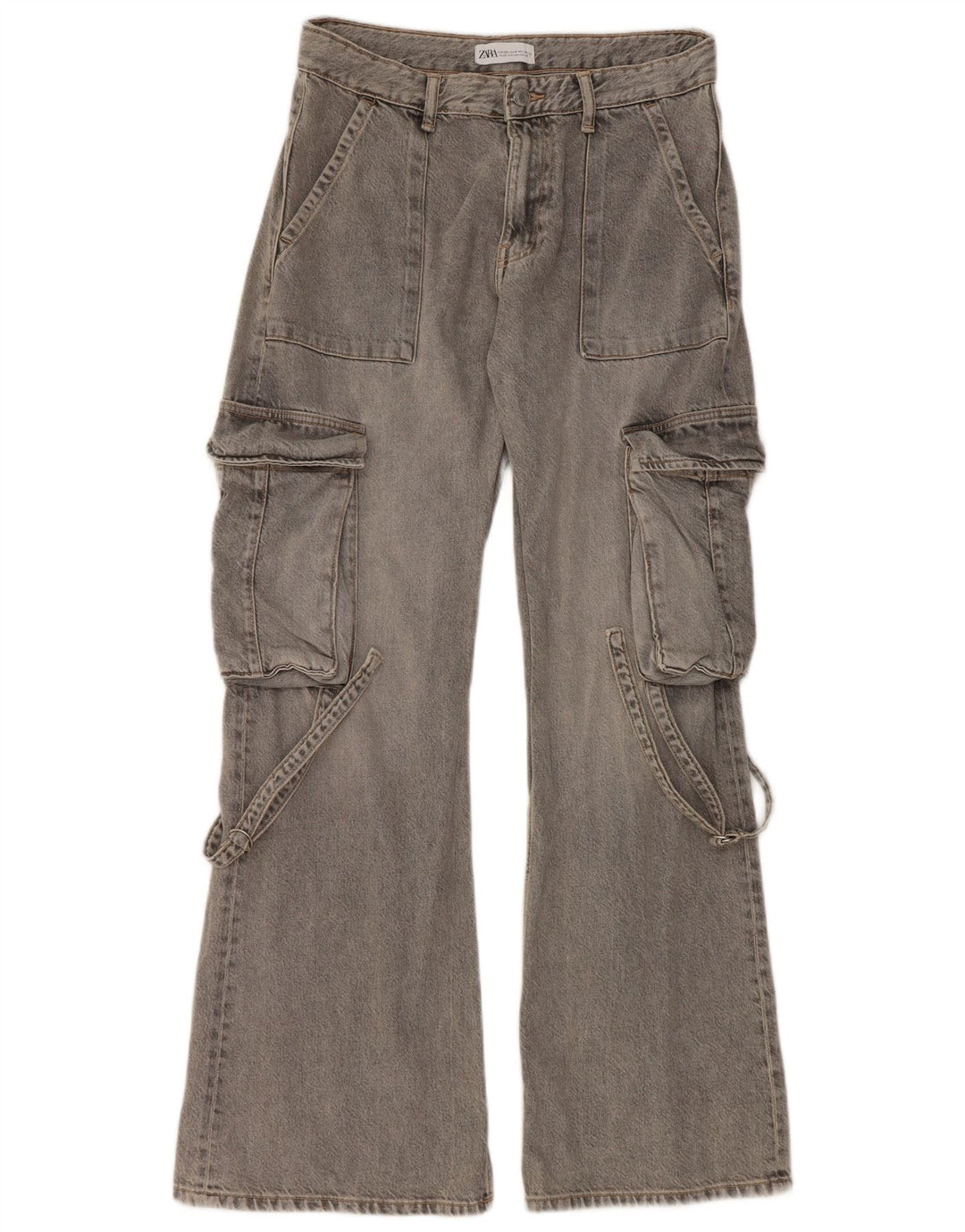 Zara Womens Cargo Flared Jeans EU 38 Small W30 L32 Grey