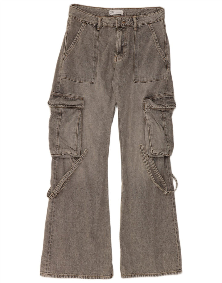 Zara Womens Cargo Flared Jeans EU 38 Small W30 L32 Grey