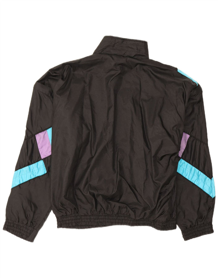 Vintage Mens Tracksuit Top Jacket XL Black Colourblock Polyamide