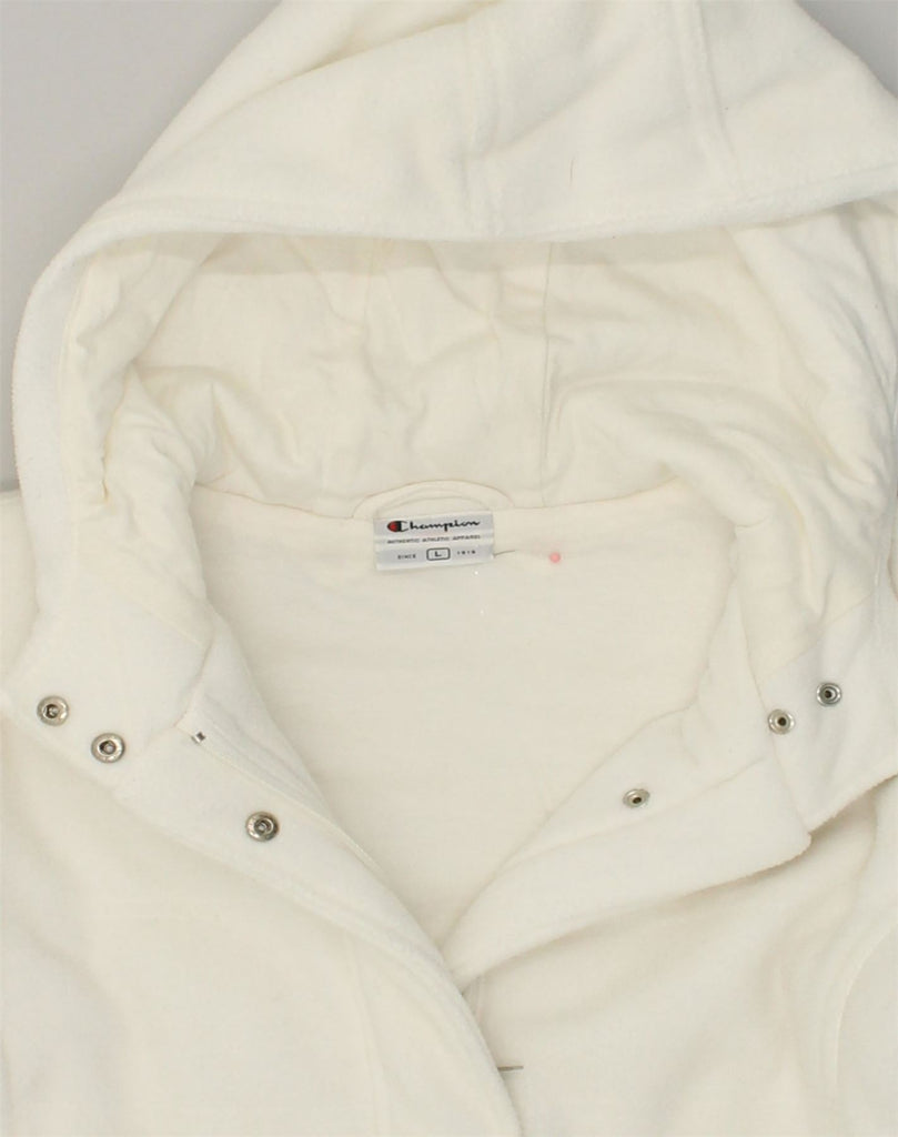 CHAMPION Womens Hooded Fleece Jacket Large Off White Polyester | Vintage Champion | Thrift | Second-Hand Champion | Used Clothing | Messina Hembry 