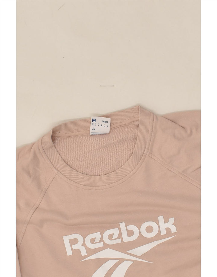 REEBOK Womens Graphic Sweatshirt Jumper UK 14 Medium Beige Cotton | Vintage Reebok | Thrift | Second-Hand Reebok | Used Clothing | Messina Hembry 