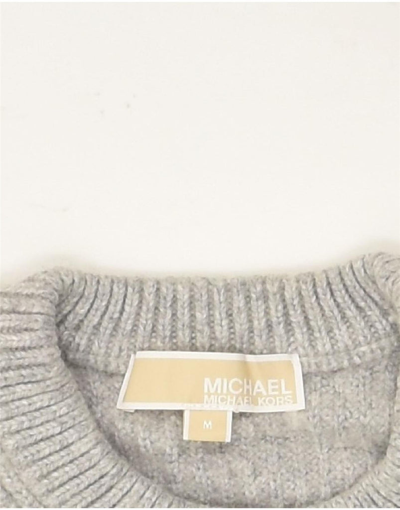 MICHAEL KORS Womens Ruffle Crew Neck Jumper Sweater UK 14 Medium Grey Wool | Vintage Michael Kors | Thrift | Second-Hand Michael Kors | Used Clothing | Messina Hembry 