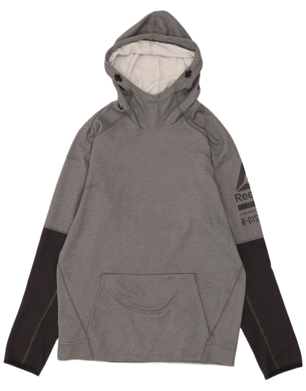 Reebok Mens Graphic Hoodie Jumper Medium Grey Colourblock Polyester Sports
