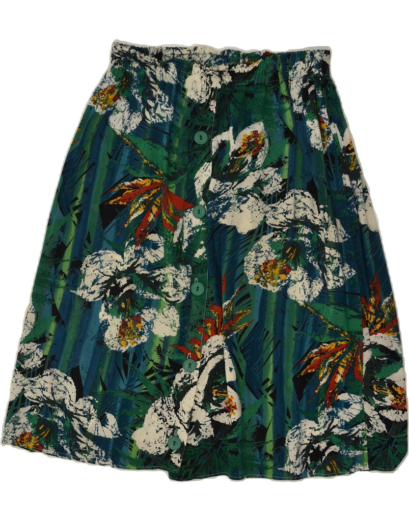 VINTAGE Womens A-Line Skirt UK 12 Medium W28  Green Floral Viscose | Vintage Vintage | Thrift | Second-Hand Vintage | Used Clothing | Messina Hembry 