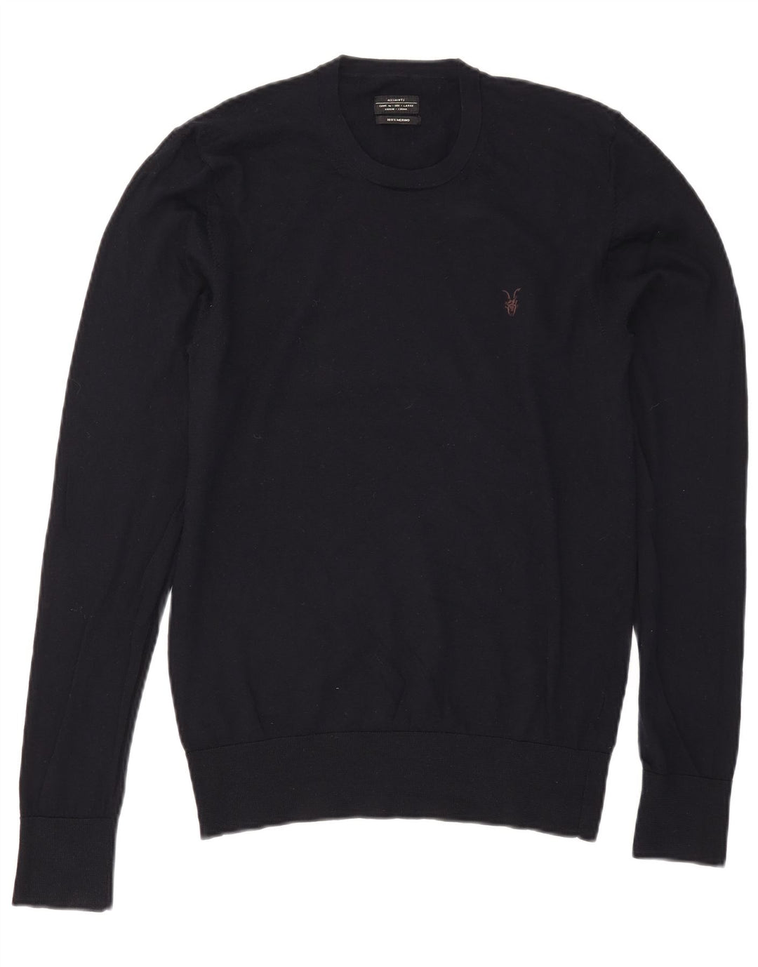 All Saints Mens Crew Neck Jumper Sweater Large Navy Blue Merino Wool