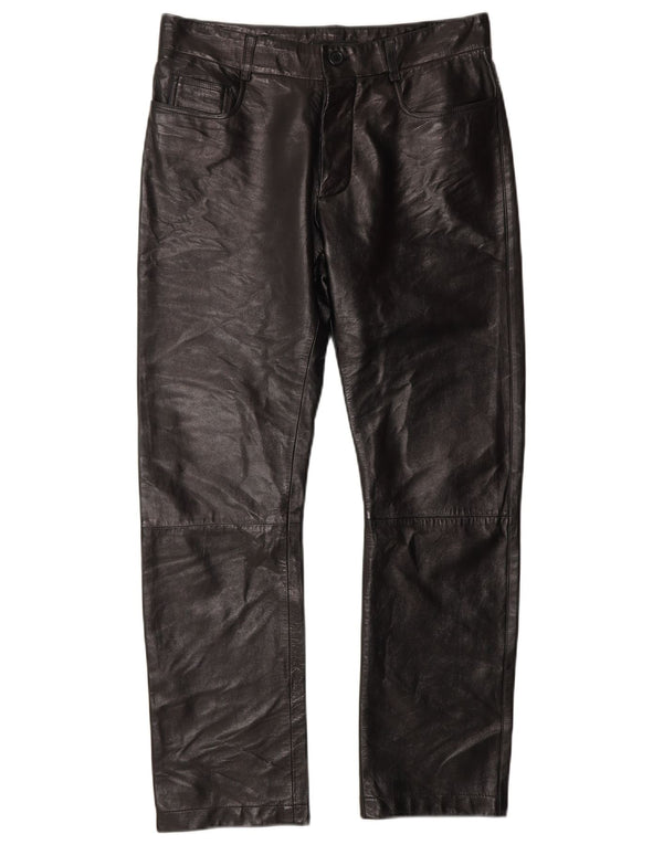 Helmut Lang Womens Straight Leather Trousers W30 L27 Black Leather