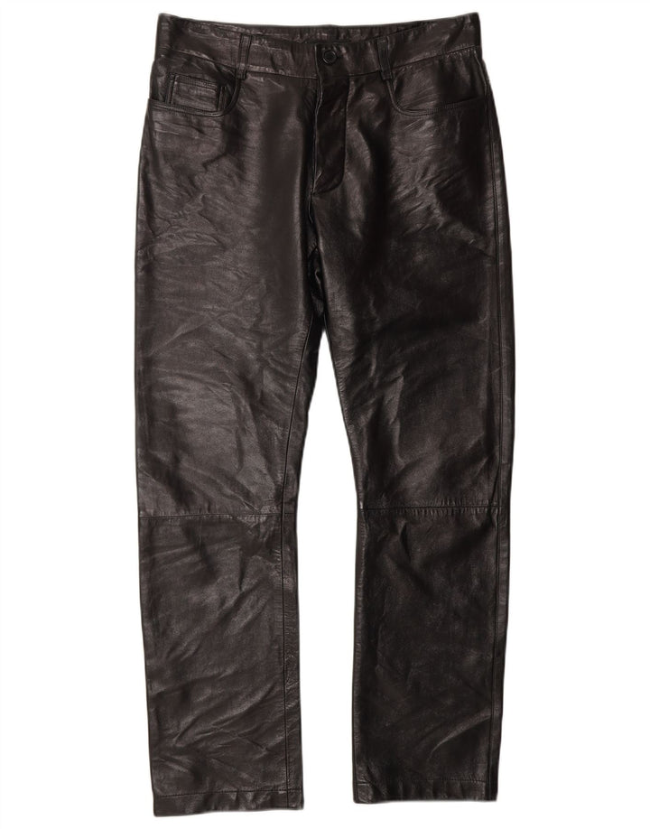 Helmut Lang Womens Straight Leather Trousers W30 L27 Black Leather