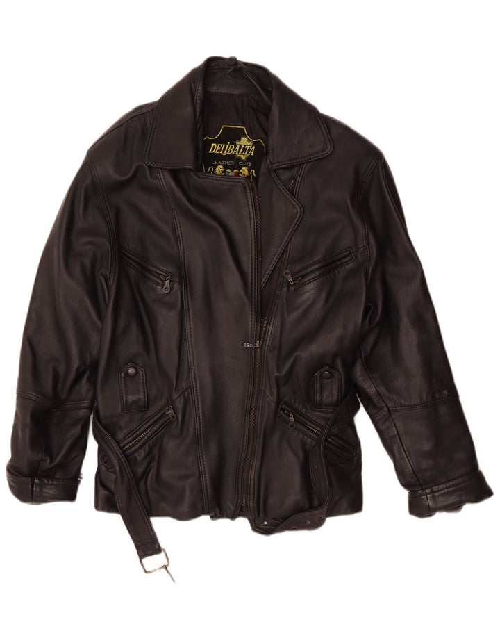 Vintage Womens Leather Biker Jacket UK 14 Medium Black Leather