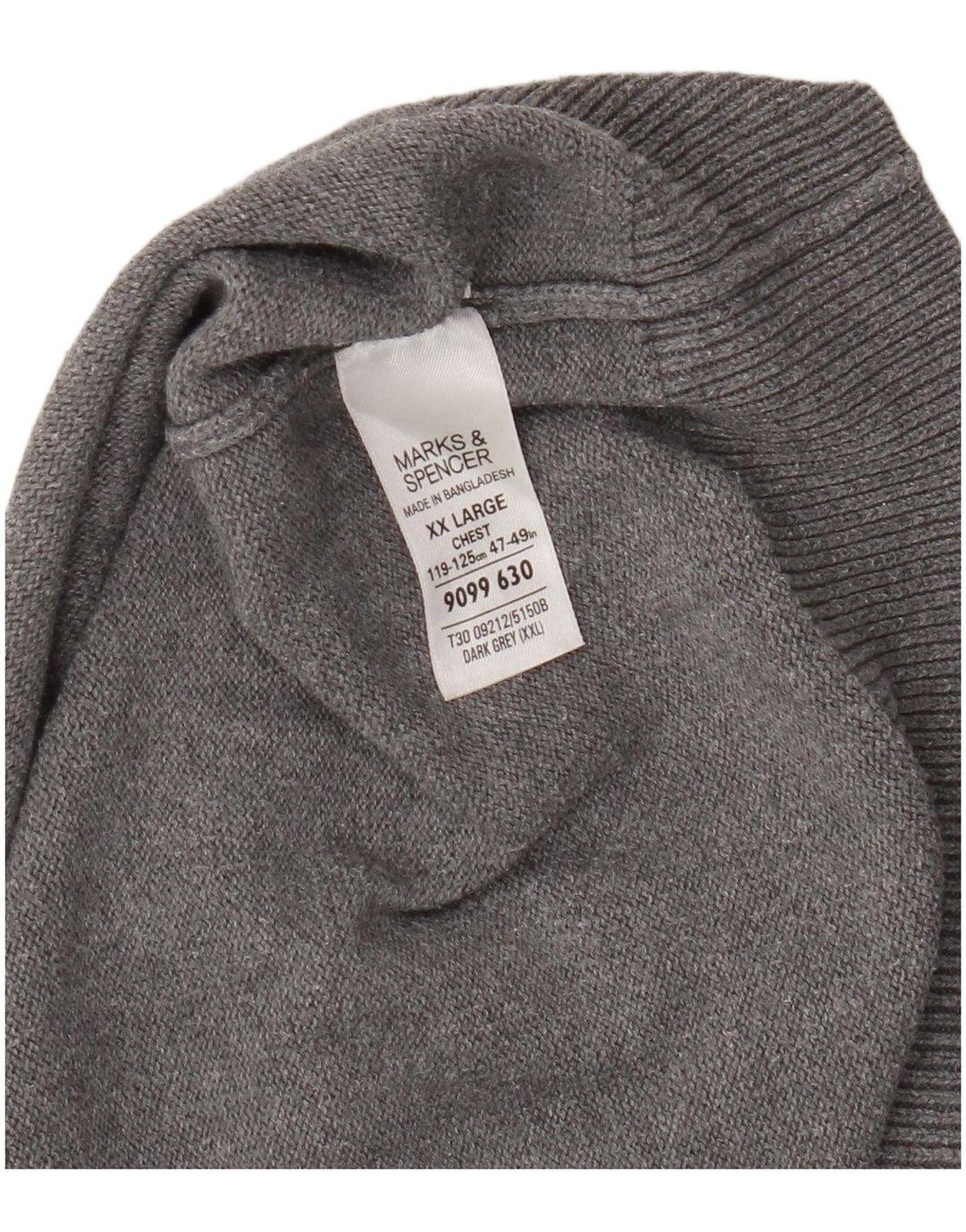 Marks & Spencer Mens Blue Harbour V-Neck Jumper Sweater 2XL Grey Cotton