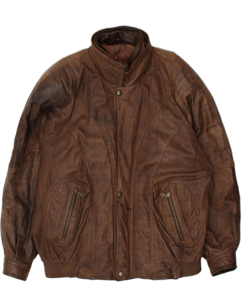 VINTAGE Mens Leather Jacket IT 58 4XL Brown Leather | Vintage Vintage | Thrift | Second-Hand Vintage | Used Clothing | Messina Hembry 