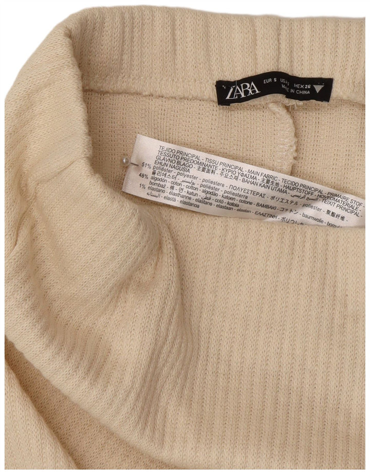 Zara Womens High Waist Midi Skirt Small W26 Off White Polyester