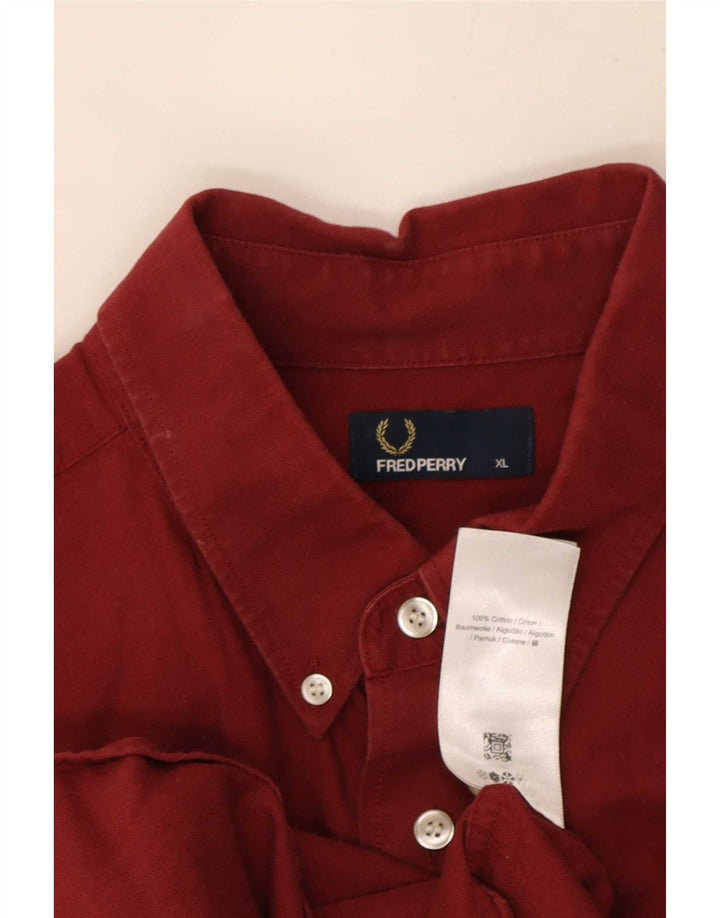 Fred Perry Mens Short Sleeve Shirt XL Maroon Cotton