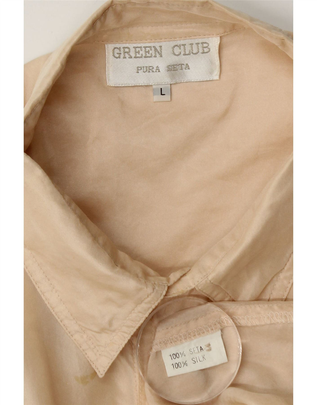 Vintage Mens Short Sleeve Shirt Large Beige Silk