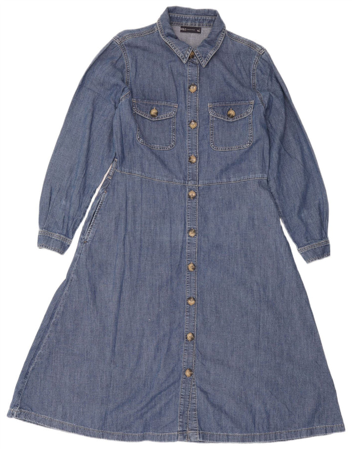 Marks & Spencer Womens Long Sleeve Denim Dress UK 12 Medium Blue Cotton