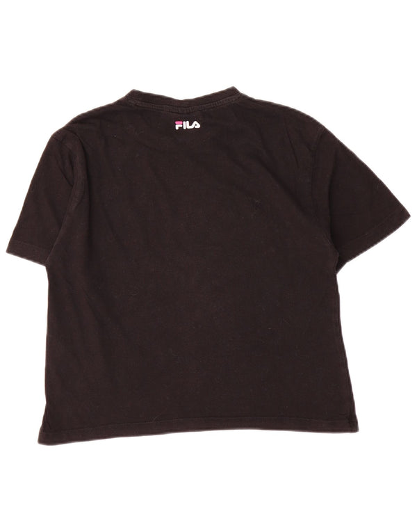 Fila Womens Crop Graphic T-Shirt Top UK 6 XS Black Cotton