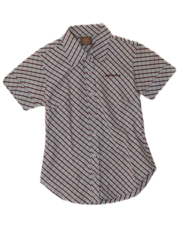 Dickies Womens Short Sleeve Shirt UK 6 XS Blue Check Cotton