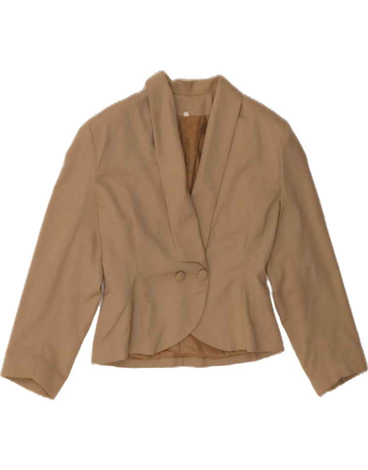 VINTAGE Womens Double Breasted Blazer Jacket IT 44 Medium Beige Viscose Vintage Vintage and Second-Hand Vintage from Messina Hembry 