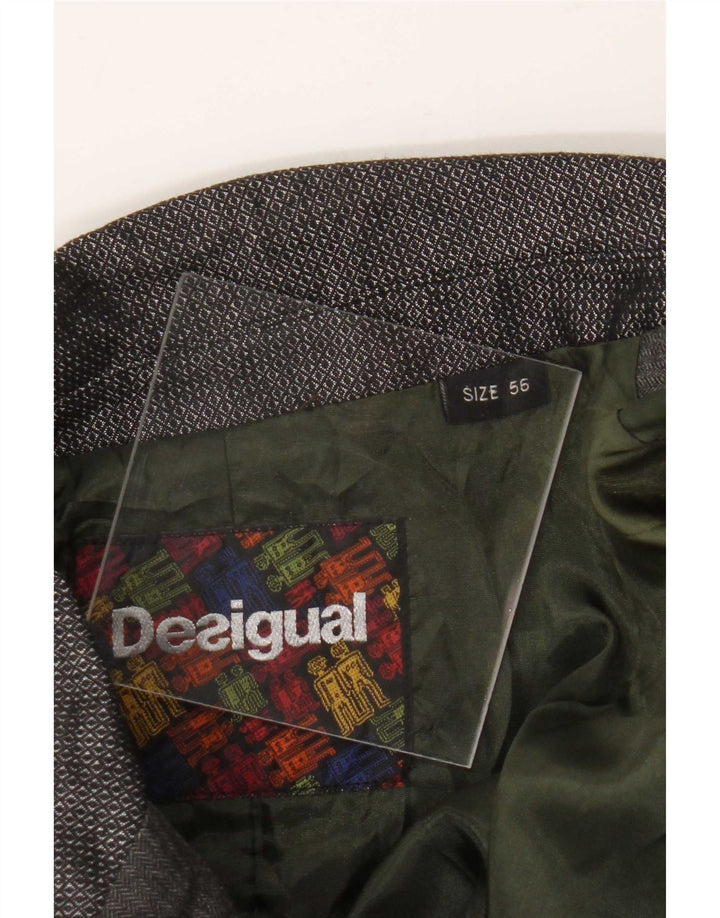 Desigual Mens 3 Button Blazer Jacket EU 56 3XL Brown Patchwork Wool
