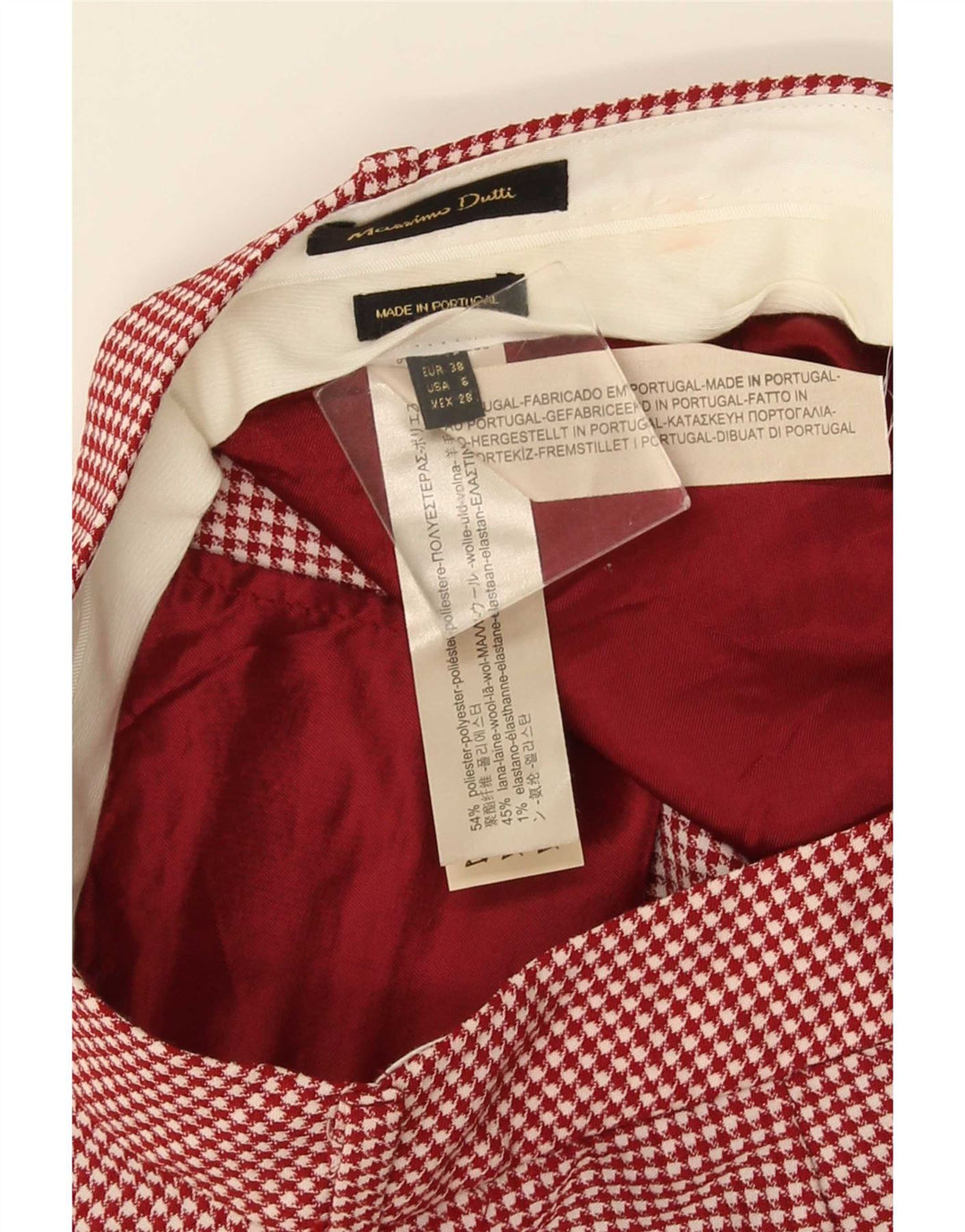 Massimo Dutti Womens Chino Trousers EU 38 Small W28 L28 Red Houndstooth