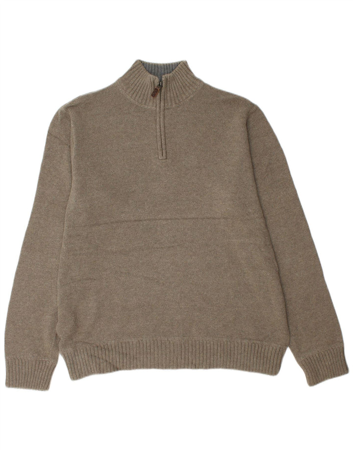 EDDIE BAUER Mens Zip Neck Jumper Sweater Large Khaki Cotton