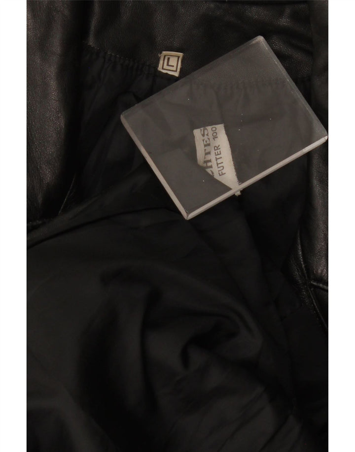 VINTAGE Womens Leather Coat UK 14 Large Black Leather
