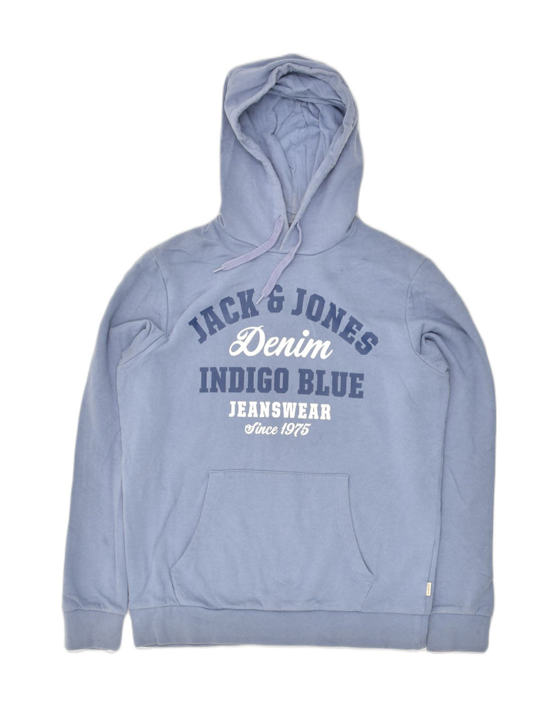 JACK & JONES Mens Graphic Hoodie Jumper Medium Blue Cotton | Vintage Jack & Jones | Thrift | Second-Hand Jack & Jones | Used Clothing | Messina Hembry 