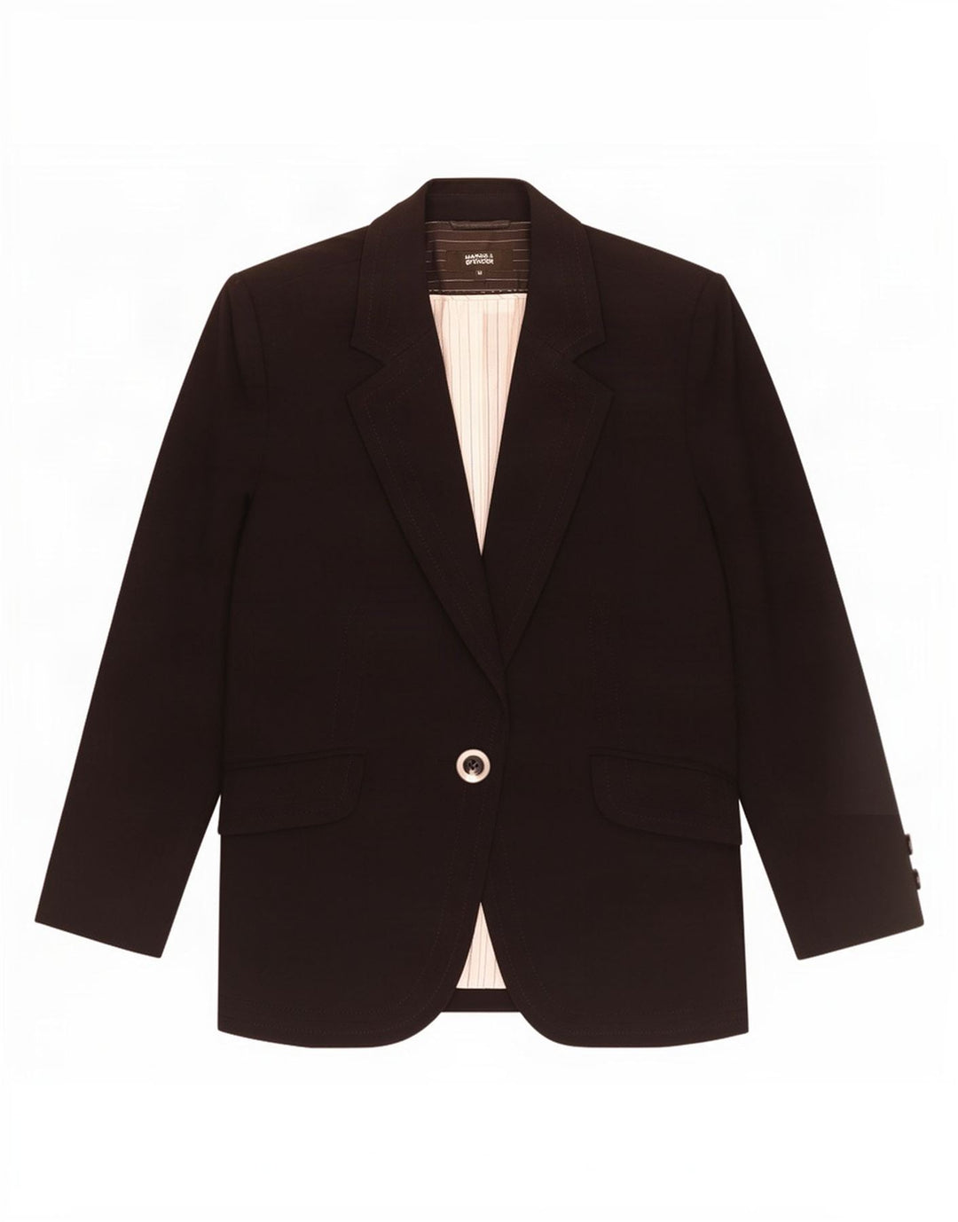 Marks & Spencer Womens 1 Button Blazer Jacket UK 12 Medium Black Polyester