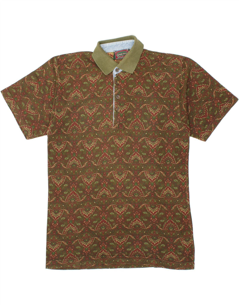 GREAT BAY Mens Polo Shirt Large Khaki Floral Cotton Vintage Great Bay and Second-Hand Great Bay from Messina Hembry 