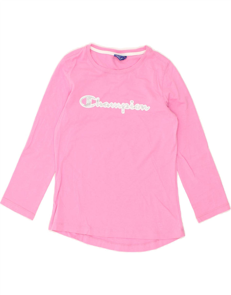 CHAMPION Girls Graphic Top Long Sleeve 11-12 Years Large Pink | Vintage Champion | Thrift | Second-Hand Champion | Used Clothing | Messina Hembry 