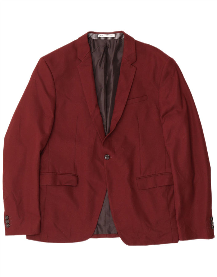 Zara Mens 1 Button Blazer Jacket EU 54 XL Burgundy