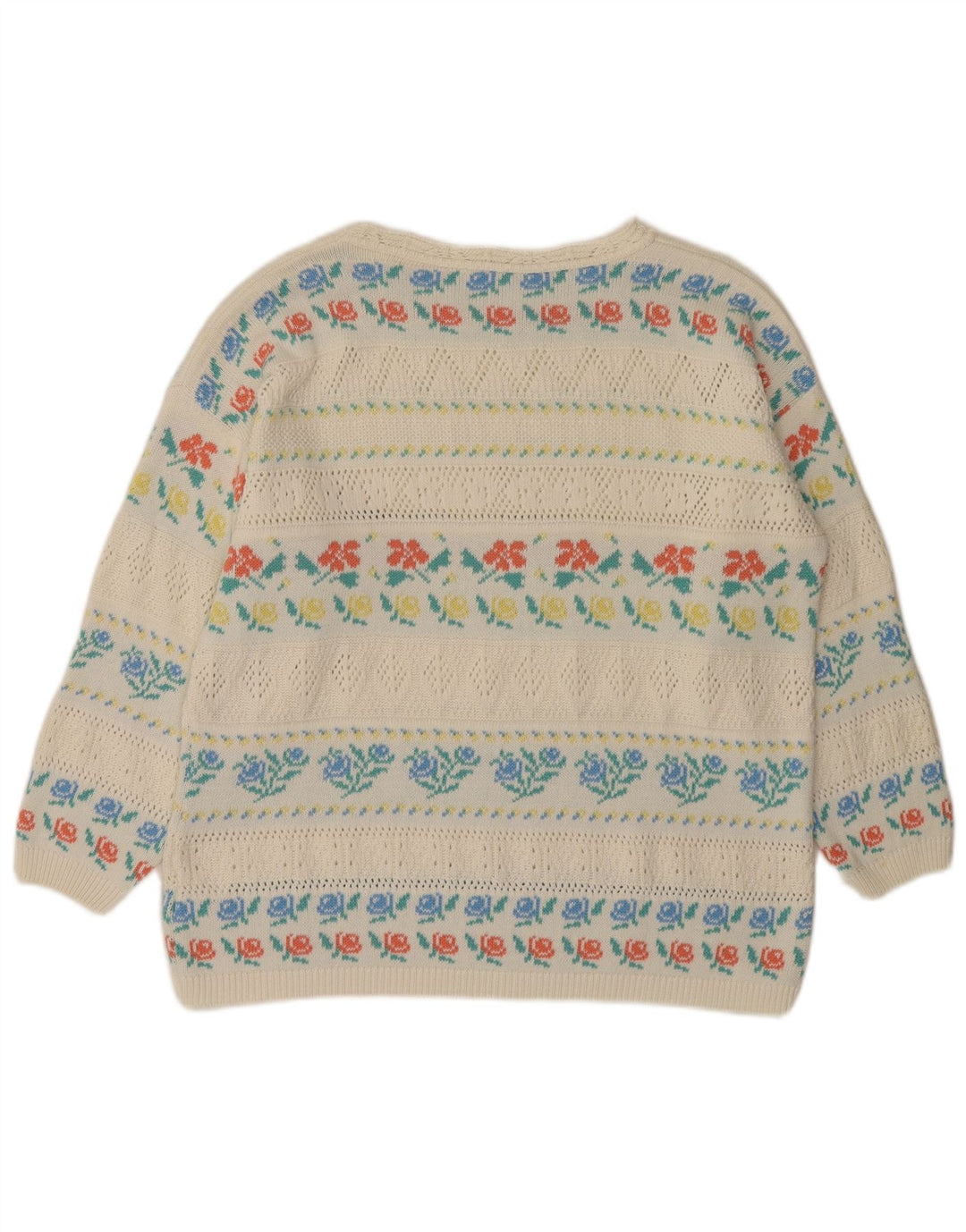 VINTAGE Womens Boat Neck Jumper Sweater IT 46 Large White Floral Acrylic