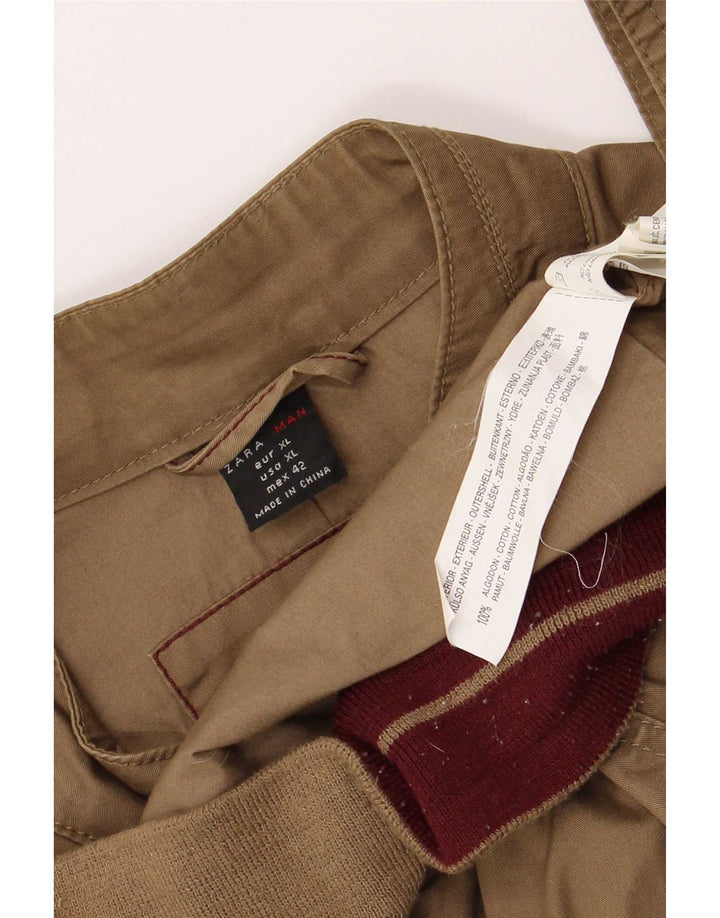 Zara Mens Bomber Jacket UK 42 XL Beige Cotton