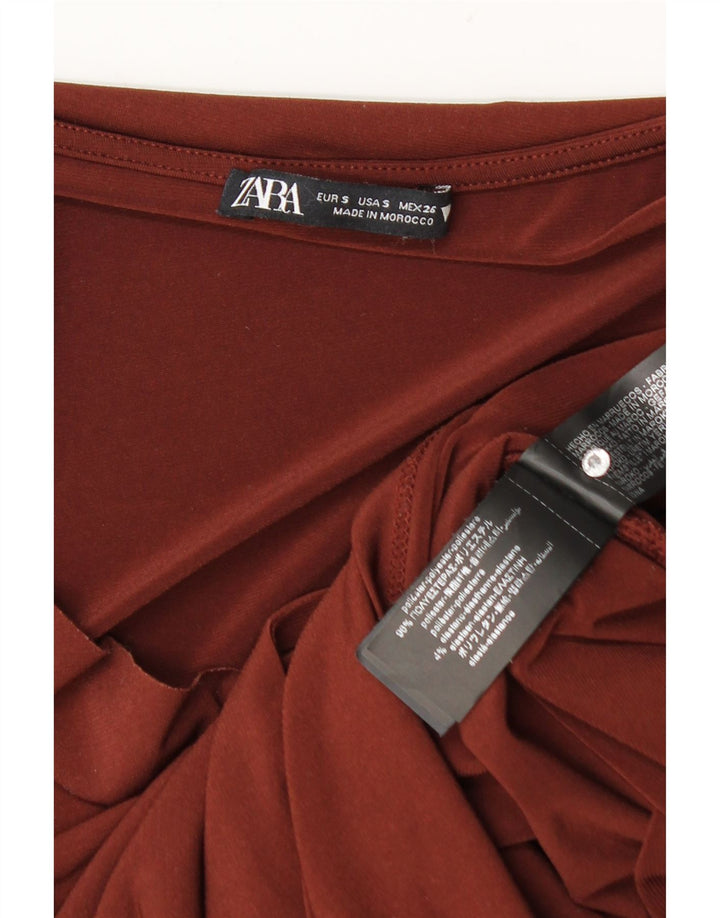 Zara Womens Top Long Sleeve UK 8 Small Brown Polyester