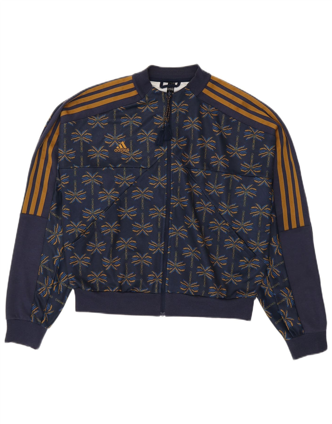 ADIDAS Womens Tracksuit Top Jacket UK 8/10 Small Navy Blue Floral