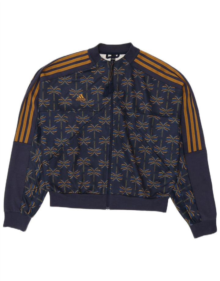 ADIDAS Womens Tracksuit Top Jacket UK 8/10 Small Navy Blue Floral