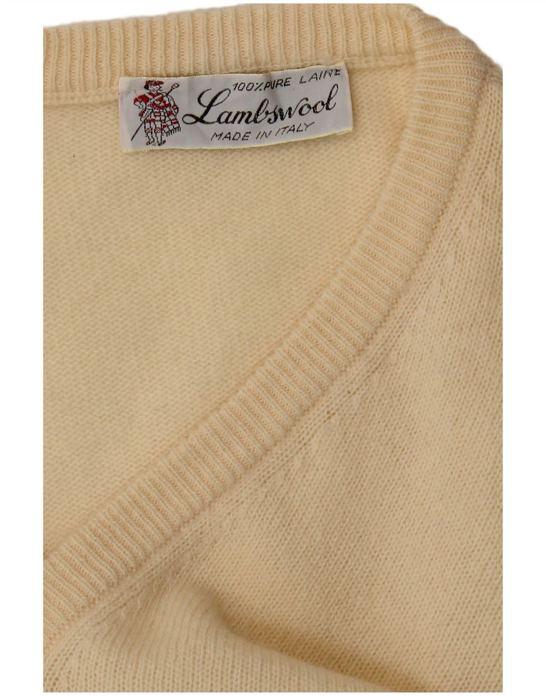 Vintage Mens V-Neck Jumper Sweater Medium Beige Lambswool
