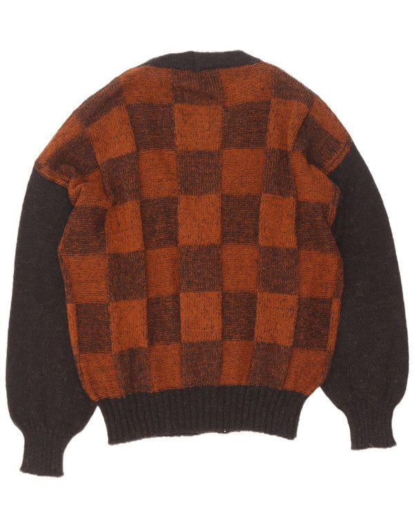 Vintage Mens Cardigan Sweater Large Brown Geometric