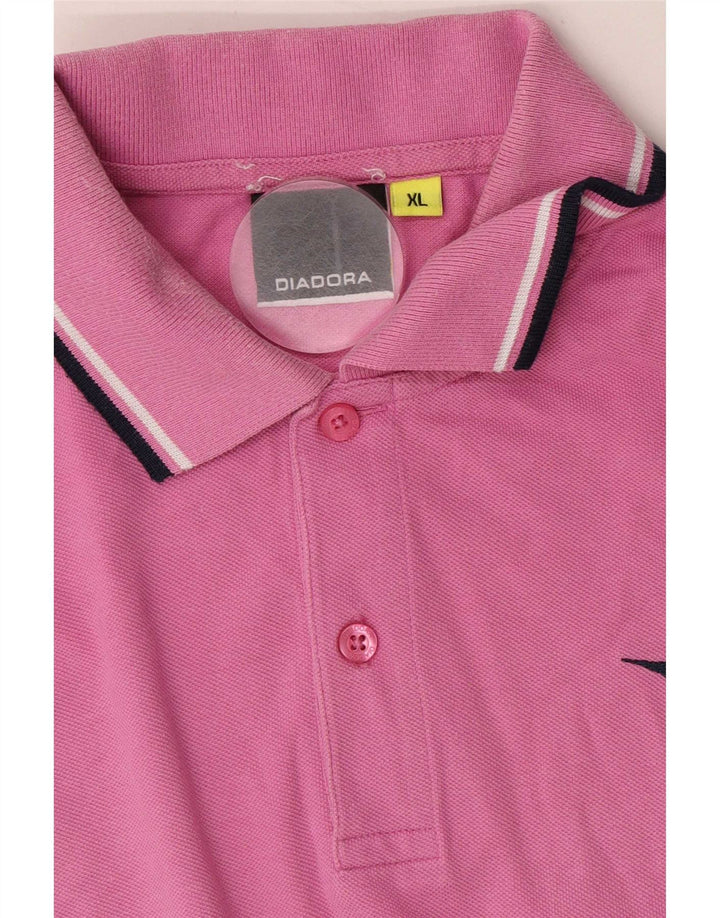 Diadora Mens Polo Shirt XL Pink Striped