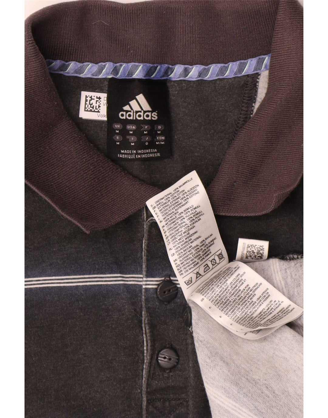 Adidas Mens Polo Shirt Medium Black Striped Cotton