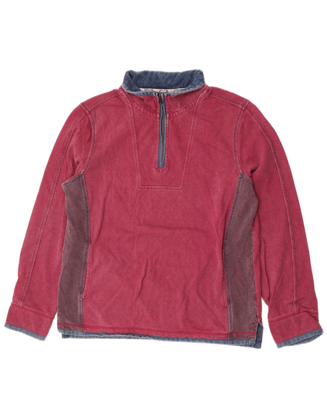 Fat Face Mens Zip Neck Sweatshirt Jumper Large Burgundy Colourblock Cotton