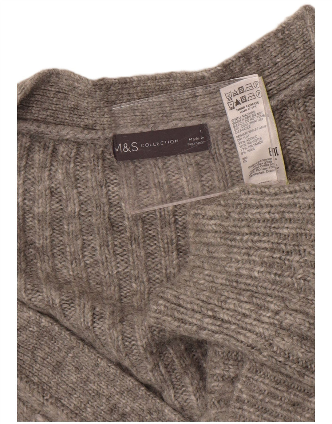 Marks & Spencer Womens Crop Oversized Cardigan Sweater UK 16 Large Grey