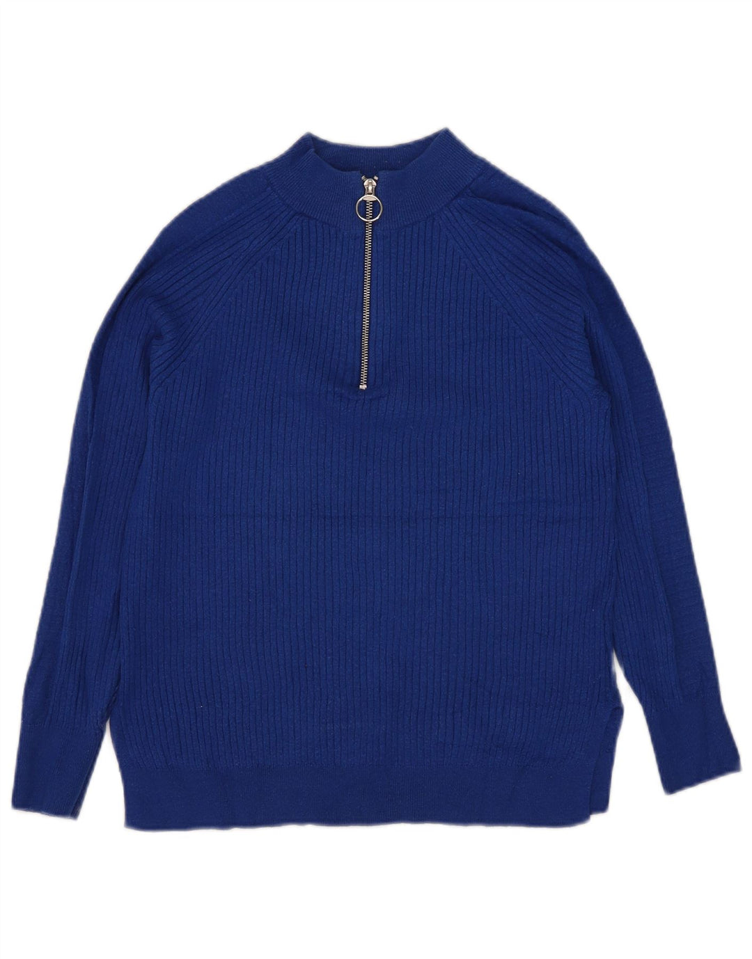 Marks & Spencer Womens Zip Neck Jumper Sweater UK 10 Small Blue Viscose